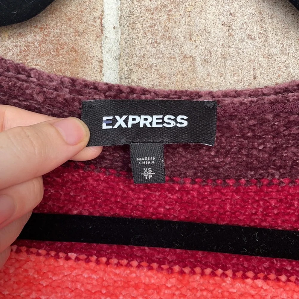 Express Chenille Striped V-Neck Sweater